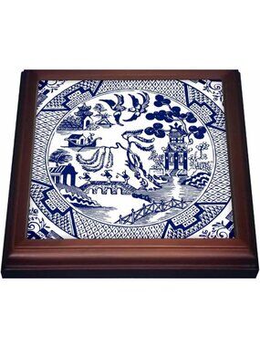 Blue & White 3D Willow Pattern Tile Trivet - 8x8 Inch Kitchen Decor